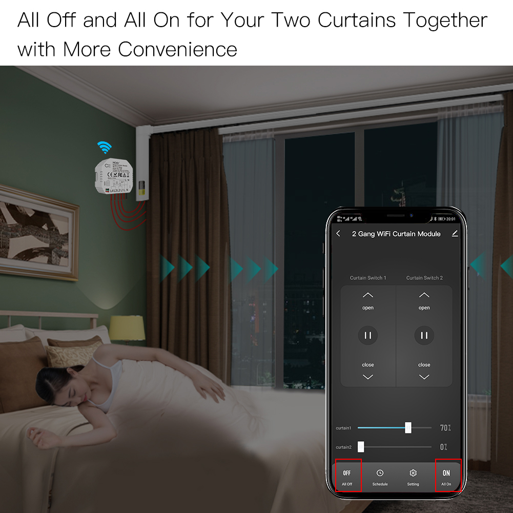 Smart WiFi 2-Gang-Doppelvorhang-Jalousie-Schaltermodul für Rollladen