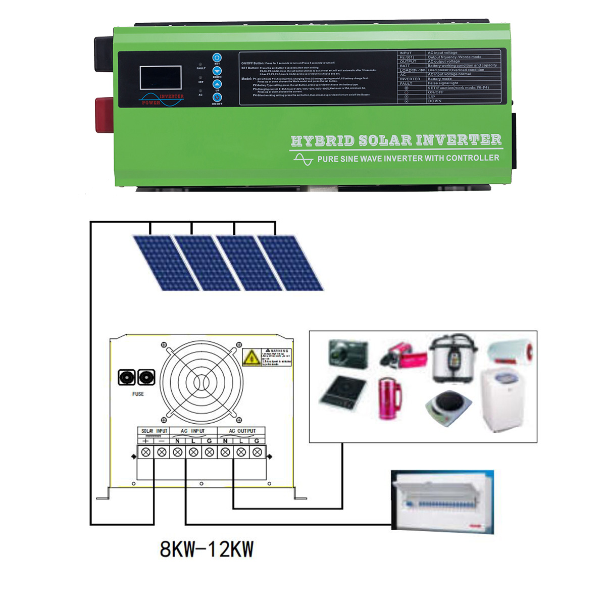 1KW-12KW Niederfrequenz-Wechselrichter mit reinem Sinus und MPPT-Solarregler