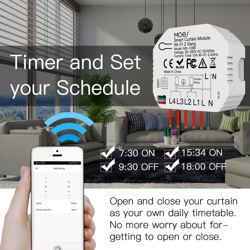 Smart WiFi 2-Gang-Doppelvorhang-Jalousie-Schaltermodul für Rollladen